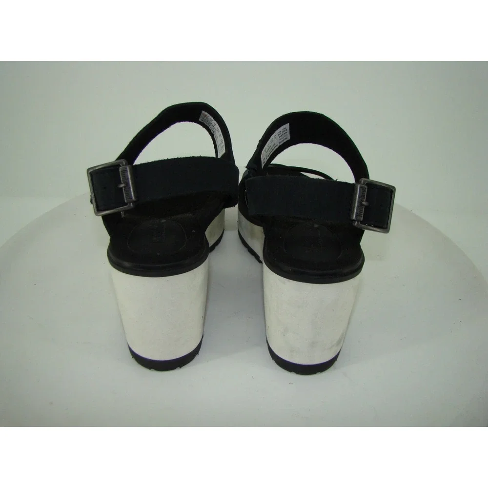 TIMBERLAND WOMENS BLACK WHITE KORALYN WEDGE PLATFORM SANDALS A26SF SIZE 10 C134